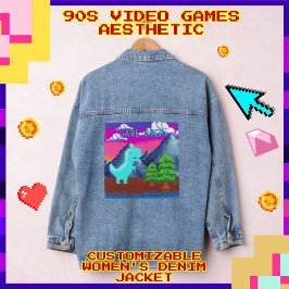 Chaqueta Vaquera Funny Pixel Gamer Pixelated- Dinosaur Illustration