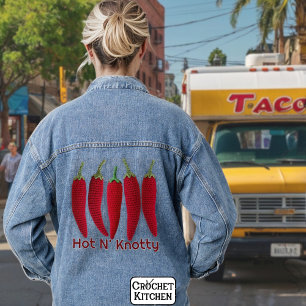 Chaqueta Vaquera Funny Spicy Red Crochet Jalapeno Knun Pun