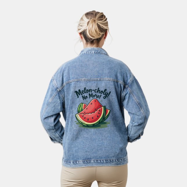 Chaqueta Vaquera Funny Watermelon Pun "Melon-choly No More" (Modelo)
