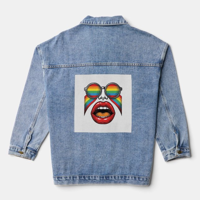Chaqueta Vaquera Gafas de sol arcoíris retro cara labios diseño vec (Reverso )