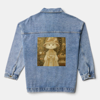 Chaqueta Vaquera Gata Lady Snow – Gato Victoriano con Taza de Té