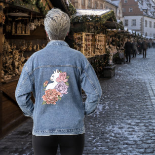 Chaqueta Vaquera Gato Blanco Floral Pastel Botánico Romántico Negro