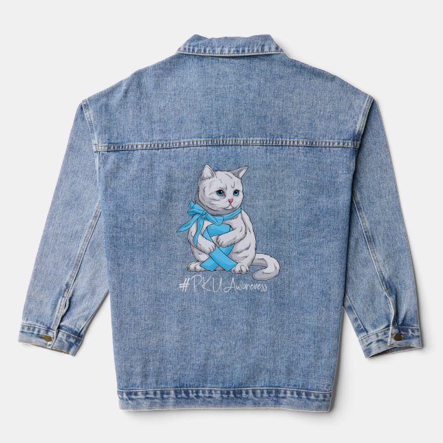 Chaqueta Vaquera Gato de cinta azul clara del mes de sensibilizació (Reverso )