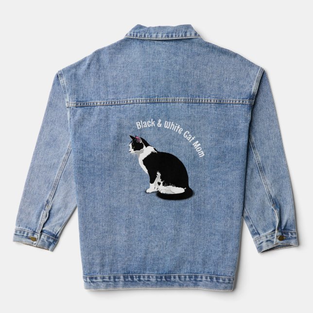 Chaqueta Vaquera Gato de esmoquín blanco y negro personalizado (Reverso )