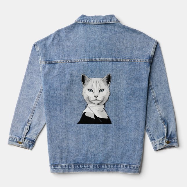 Chaqueta Vaquera Gato místico blanco y negro de Salem (Reverso )