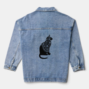 Chaqueta Vaquera Gato negro con velo floral   Elegante Gótico Kitty