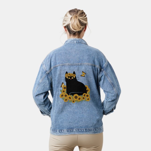 Chaqueta Vaquera Gato negro hippie de mediados de siglo (Modelo)