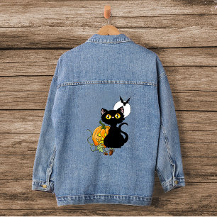 Chaqueta Vaquera Gato negro lindo morado espeluznante Halloween cal