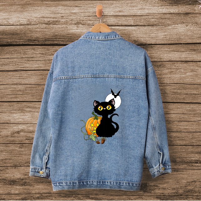Chaqueta Vaquera Gato negro morado de la Calabaza de Halloween (Subido por el creador)