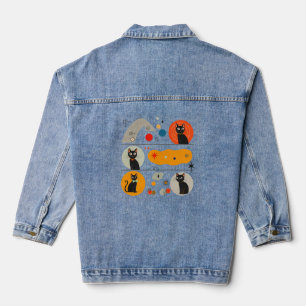 Chaqueta Vaquera Gato Negro Retro MCM: Arte Gráfico Abstracto Cósmi