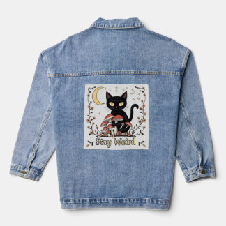 Chaqueta Vaquera Gato noir caprichoso enmarcado por hongos rojos y