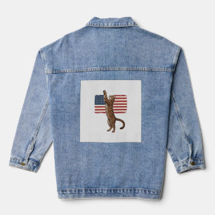 Chaqueta Vaquera Gato Patriótico Bandera Americana Diseño Vectorial