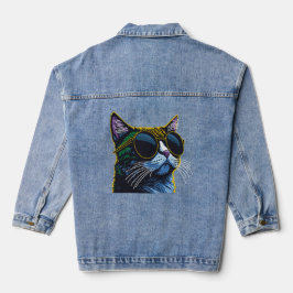 Chaqueta Vaquera Gato Retro: Encanto de Gafas Amarillas