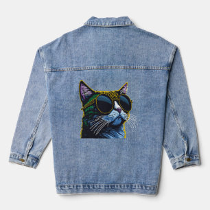 Chaqueta Vaquera Gato Retro: Encanto de Gafas Amarillas
