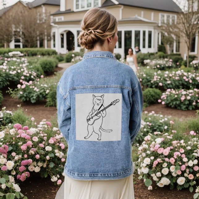Chaqueta Vaquera Gato tocando la guitarra Denim Jean Jacket (Reverso Boda)