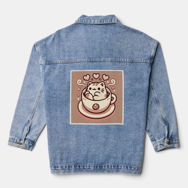 Chaqueta Vaquera Gato y café deliciosos kawaii Kitty en la televisi (Reverso )