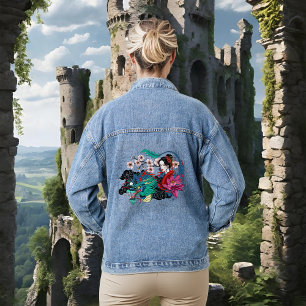 Chaqueta Vaquera Geisha asiática dragón flor de cerezo azul