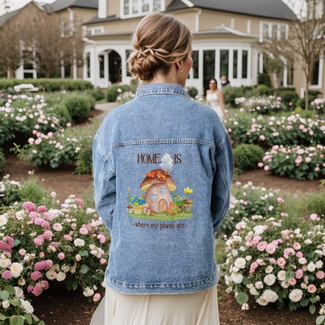 Chaqueta Vaquera Gnome hogar plantas de setas jardín (Reverso Boda)
