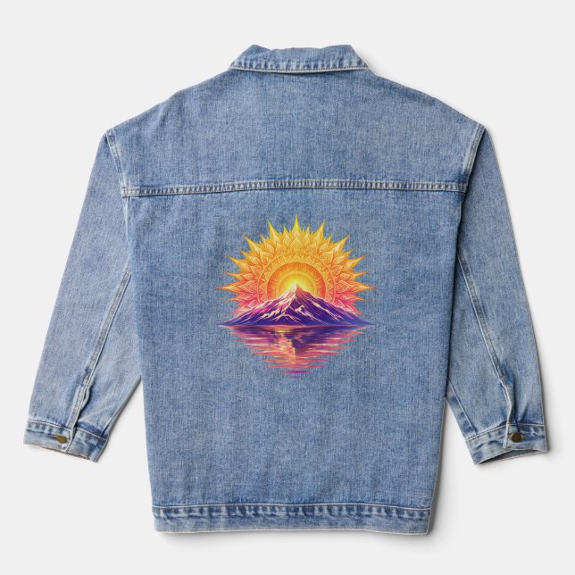 Chaqueta Vaquera Golden Boho Mandala Sun Mountain Sunset Reflection (Reverso )