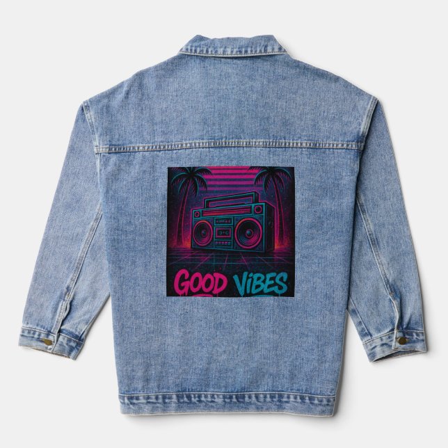 Chaqueta Vaquera Good Vibes Neon Synthwave Graffiti Mural (Reverso )
