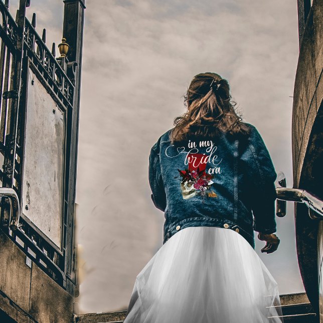 Chaqueta Vaquera Gótico En Mi Era De Novia Boda De Sombrero Rojo (In my Bride Era Personalized Denim Jacket for Brides Gothic Skull with Top Hat Wedding Women Jacket)