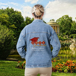 Chaqueta Vaquera Graduación Cap Oro Rojo Personalizado