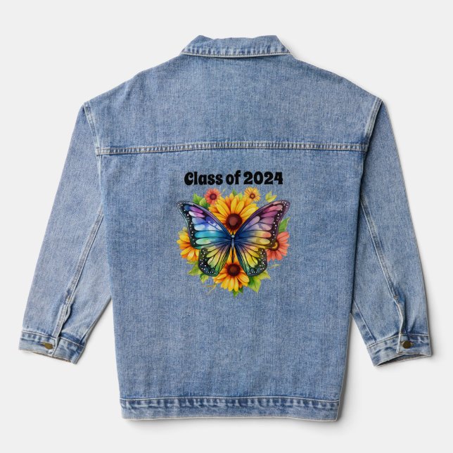 Chaqueta Vaquera Graduación de mariposa de girasol Denim Jacket (Reverso )