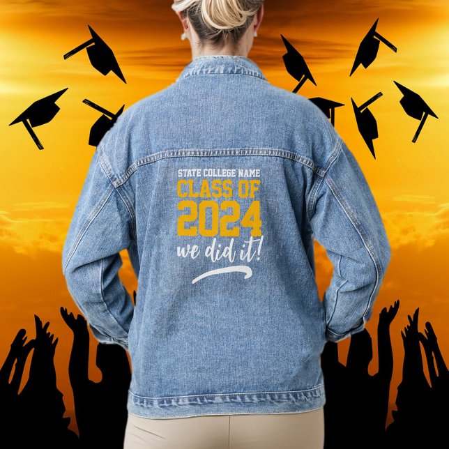 Chaqueta Vaquera Graduación escolar de 202X Letterman Varsity (Graduating Class of School College Letterman/Varsity Denim Jacket Cover Photo.)