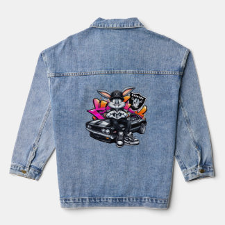 Chaqueta vaquera gráfica de conejo Cool Hip Hop