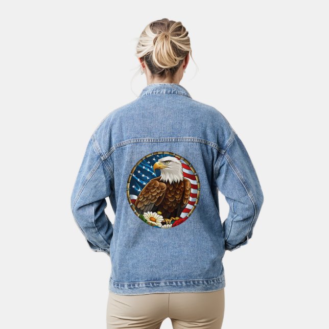 Chaqueta Vaquera Gráfico de flores de águila calva de bandera de Es (Modelo)