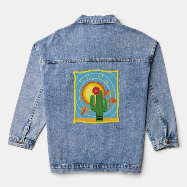 Chaqueta Vaquera Gráfico de Frida Kahlo Cactus (Reverso )