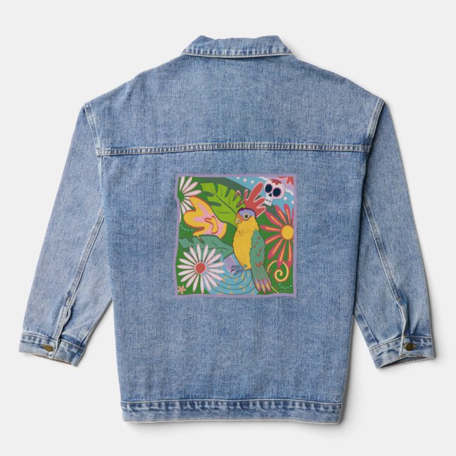 Chaqueta Vaquera Gráfico de Frida Kahlo Parrot (Reverso )