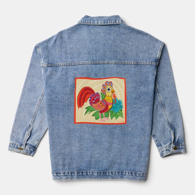 Chaqueta Vaquera Gráfico de pollo Frida Kahlo (Reverso )