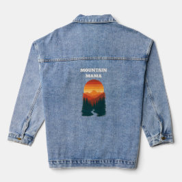 Chaqueta Vaquera Gráfico del bosque del atardecer retro de Mountain