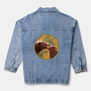 Chaqueta Vaquera Grizzly Bear Mom y Cub Pintando Arte de Vida Silve