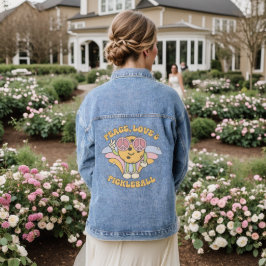 Chaqueta Vaquera Groovy Retro Peace, Love & Pickleball Denim Jacket