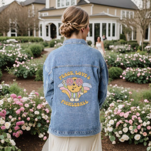 Chaqueta Vaquera Groovy Retro Peace, Love & Pickleball Denim Jacket