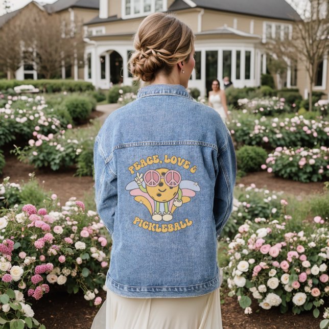 Chaqueta Vaquera Groovy Retro Peace, Love & Pickleball Denim Jacket (Reverso Boda)