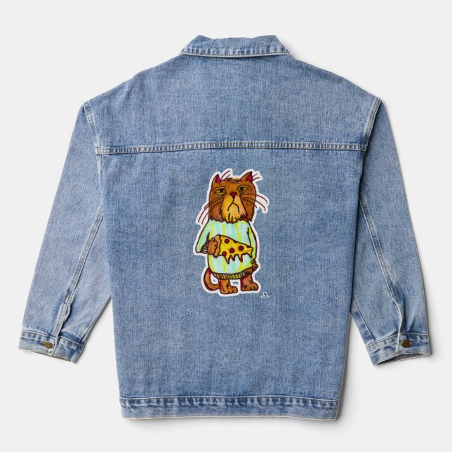 Chaqueta Vaquera Grumpy Pizza Mascota Funny Gato Dibujo Diversión (Reverso )