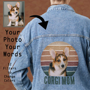 Chaqueta Vaquera Grunge Vintage Aconchado Foto de Mascota Corgi Per