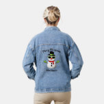 Chaqueta Vaquera Guay Snowman Merry Christmas Custom name<br><div class="desc">Guay Snowman Merry Christmas Custom name Denim Jacket. Ilustracion de invierno de un muñeco de nieve fresco con copos de nieve,  gafas de sol y guantes verdes,  bufanda roja y sombrero de top negro.</div>