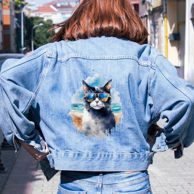 Chaqueta Vaquera Guay Watercolor Summer Cat (Subido por el creador)