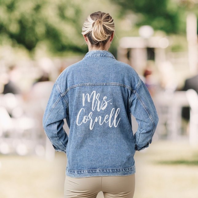 Chaqueta Vaquera Guion moderno boda nueva Sra. novia personalizado (Subido por el creador)