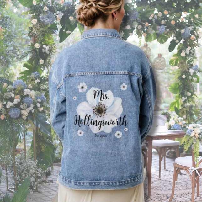 Chaqueta Vaquera Guion Novia Boda (Watercolor Floral Bride Denim Jacket)