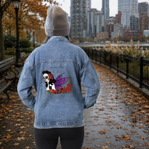 Chaqueta Vaquera Hada Calavera de Azúcar Alas Moradas Rosas Atardec
