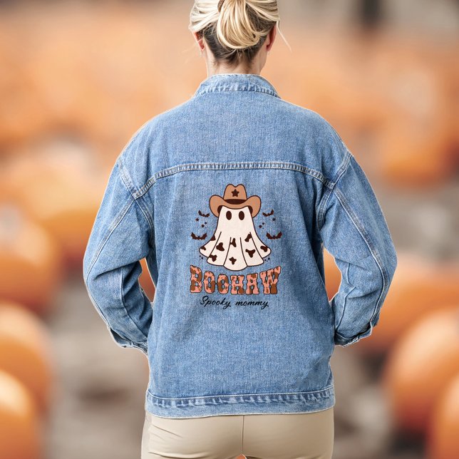 Chaqueta Vaquera Halloween Fantasma Fantasma Occidental Retro de Bo (Halloween Boohaw Retro Western Ghost Spooky Denim Jacket)