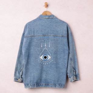 Chaqueta Vaquera Hamsa Hand Greek Evil Eye Blue