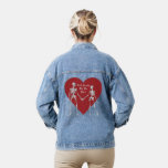 Chaqueta Vaquera Hasta La Muerte, ¿Somos parte del esqueleto y el c<br><div class="desc">Esta chaqueta de denim inspirada en el gótico se acentúa con esqueletos tomados de la mano,  y el dicho romántico,  Hasta la muerte nos parte,  en un corazón rojo,  haciendo perfecto para que la novia esté o recién casada.</div>