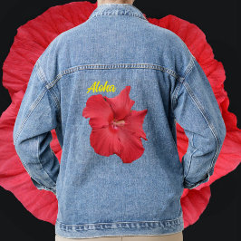 Chaqueta Vaquera Hawai Aloha, la flor del Hibiscus Rojo Tropical
