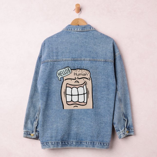 Chaqueta Vaquera Hello Human funny saying Hand drawn art cartoon (Hangar)